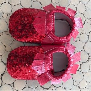 Brand new handmade Toddler red sequin moccasins.